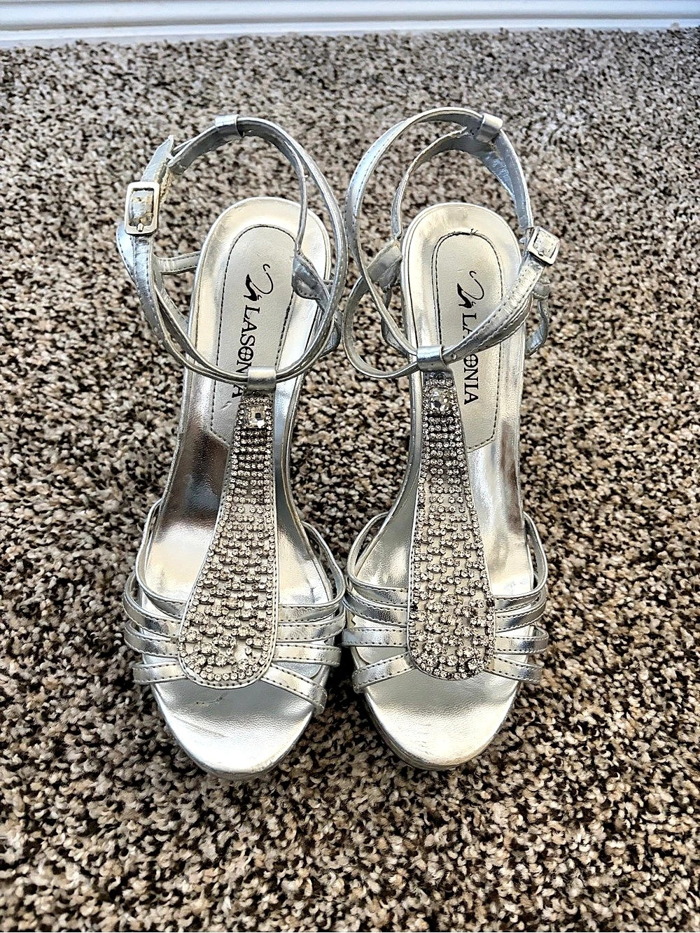 Lasonia Rhinestone Ankle Strap Heels in Silver